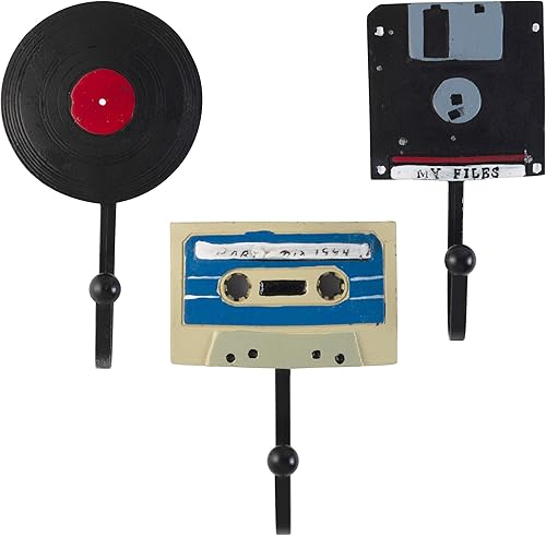 Discos decorativos vintage  Disquete, discos de vinilo y ganchos de pared de resina de casete estéreo (juego de 3)