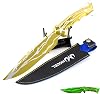 Gold Smite Model,Fluorescent effect under strong light,Size 28cm/11inch,All-metal knife with leather sheath