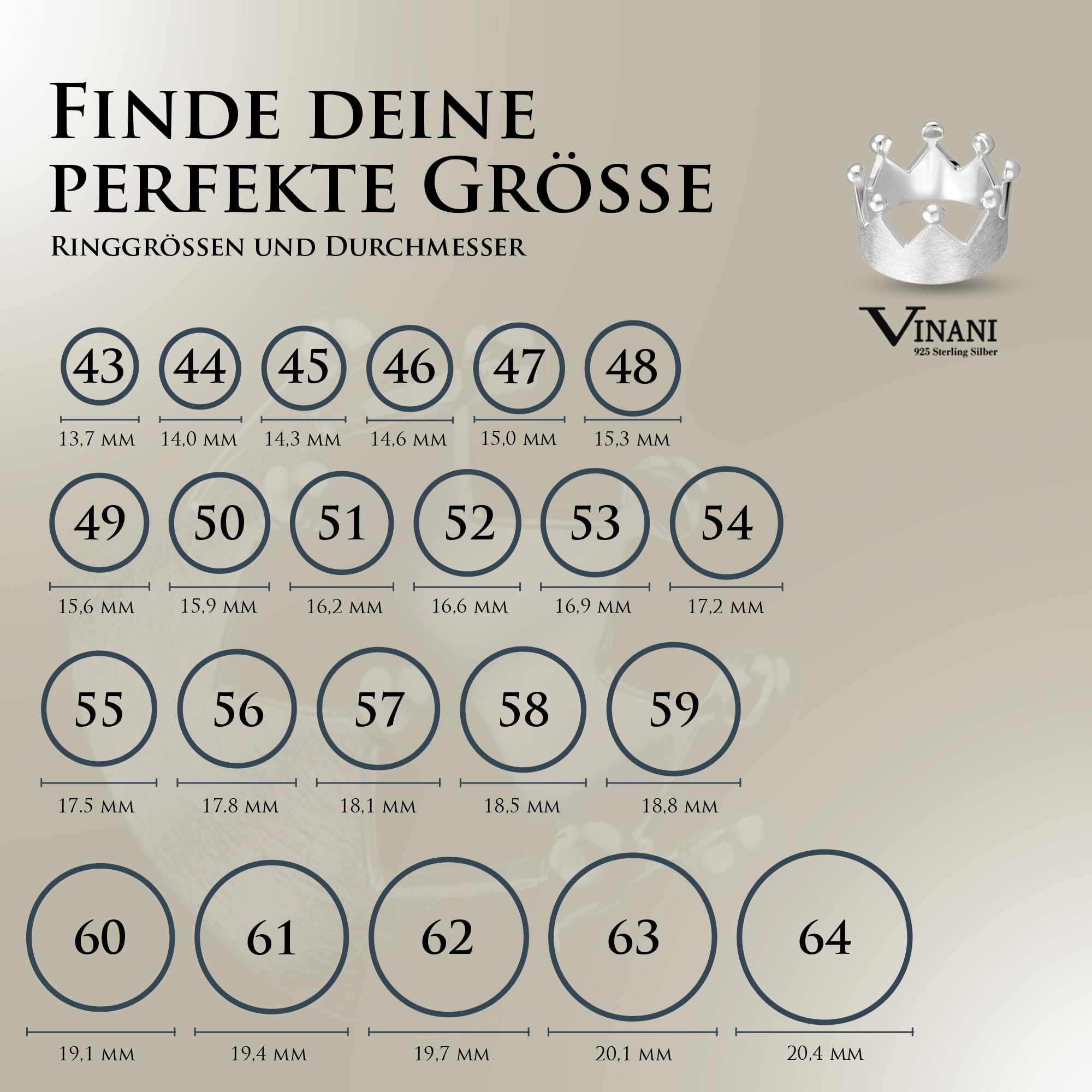 Vinani Ring aus 925 Sterling Silber - Damenring mit Krone gebürstet und glänzenden Spitzen für Frauen, nickelfrei & antiallergisch, Designed in Deutschland, RKR