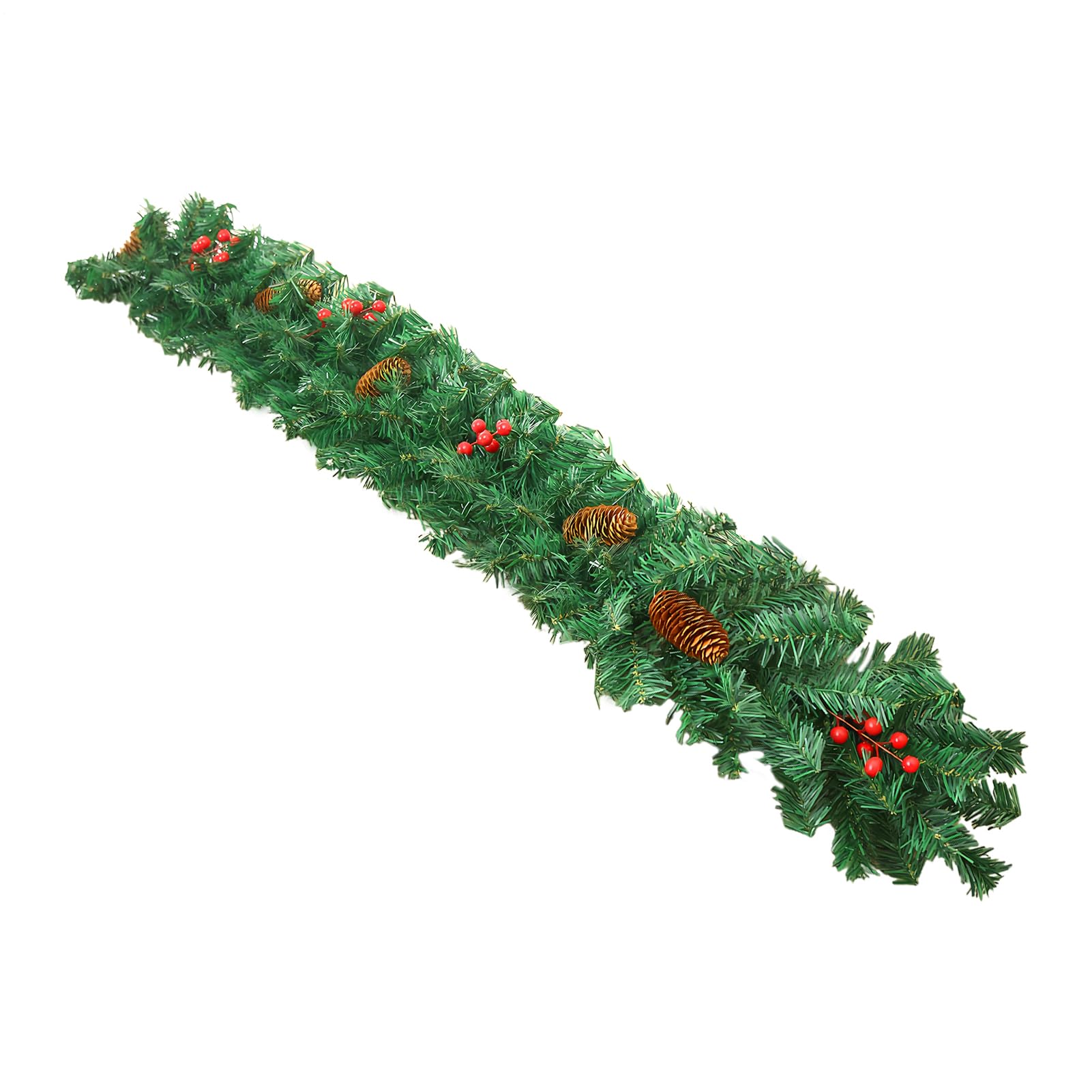 Guirnalda Navideña para Exterior Guirnalda de Mesa de 2.7 Metros | Corona Artificial con Bayas Rojas y Piñas para Decoración para Navidad Bodas Chimenea Porche Mesa de