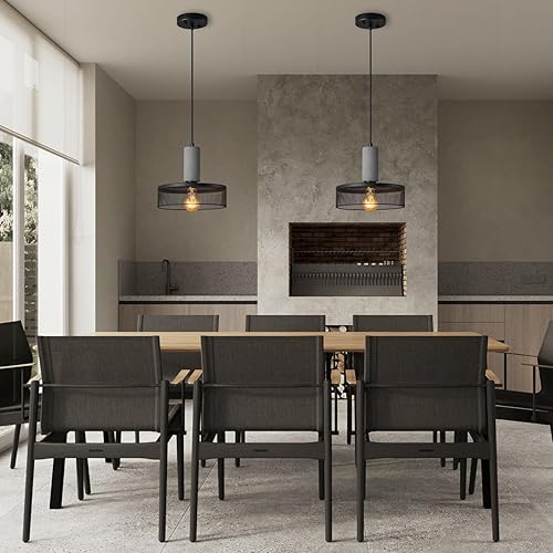 Miniatura 5 de Lámpara colgante industrial moderna con hormigón y metal negro, lámpara colgante negra para isla de cocina para dormitorio, comedor, restaurante