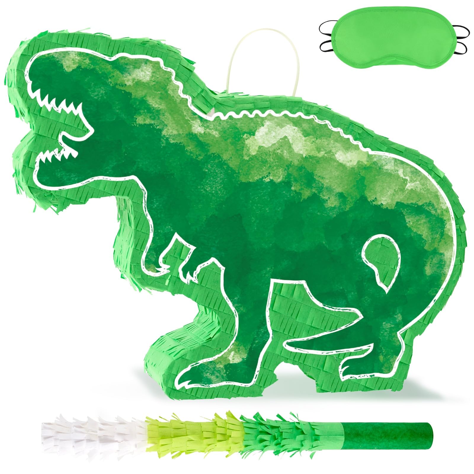 WERNNSAI Dinosaur Piñata - Watercolor Green Dinosaur Piñata Birthday Piñata with Stick and Blindfold for Kids Birthday Party Game Classroom Activity