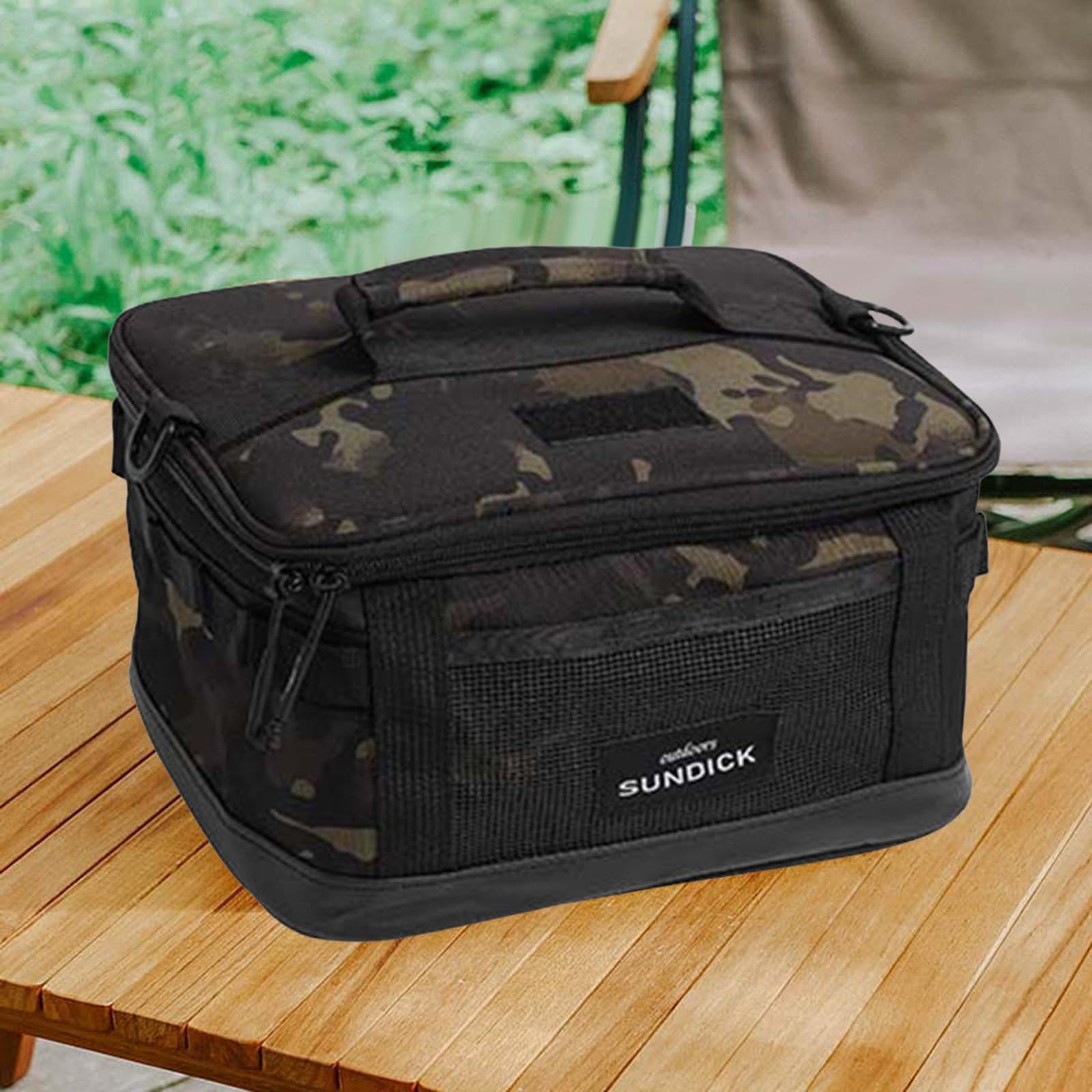 Bolsa de Almacenamiento para Camping Bolsa de Lona Organizador de Herramientas Estuche Portátil con Diseño Robusto para Fácil Acceso Adecuado para Gua, Negro con Patrones