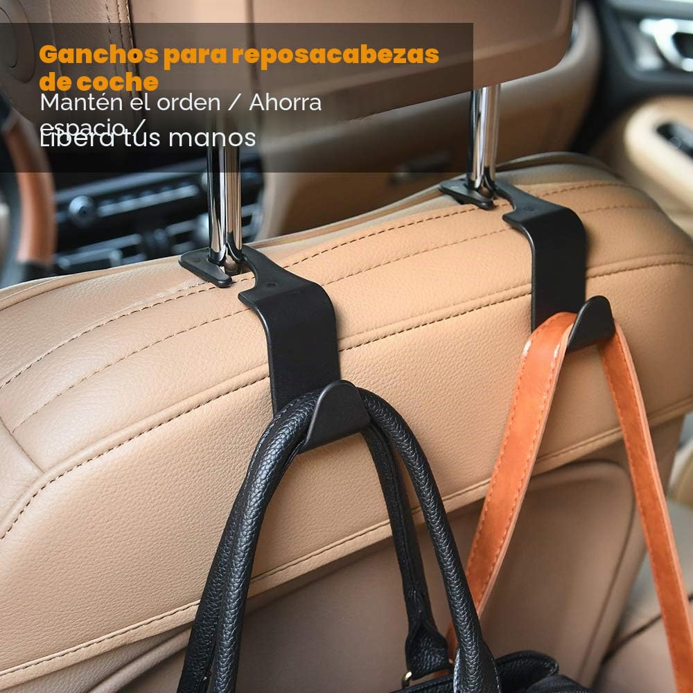 URAQT Ganchos para Asiento de Coche, 4PCS Gancho de Asiento Trasero de Coche, Ganchos para Reposacabezas de Coche, Negro Multifuncionales Accesorios Coche, para Bolsas, Monedero, Botellas de Agua