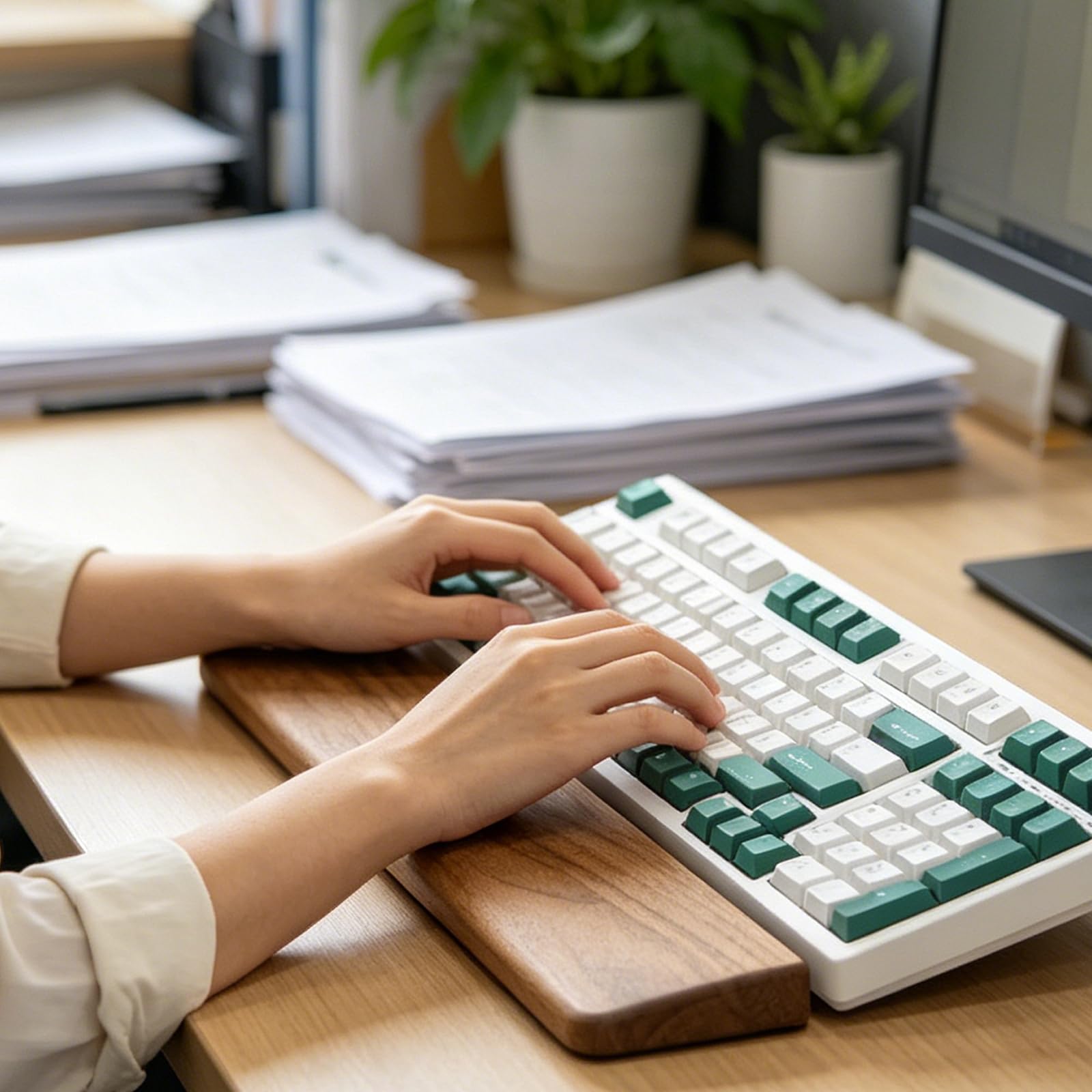 Juego de reposamuñecas de madera natural para teclado y palmas de mano para oficinas y uso doméstico