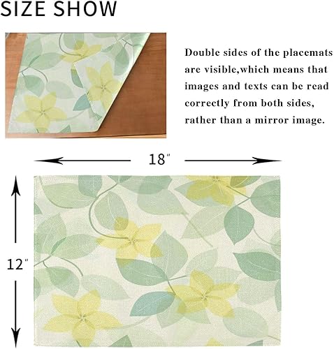 Miniatura 8 de Manteles individuales limpiables personalizados con flores suaves y frescas, color amarillo limón, verde claro, para mesa de comedor, rústico,