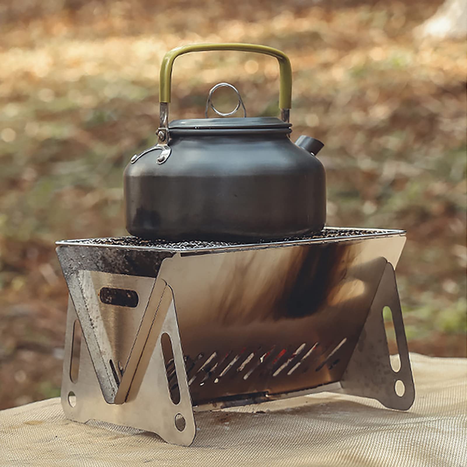 Generic Réchaud à Bois de Camping Portable Pliable en Acier Inoxydable Pliable Poêle à Bois pour Barbecue, Randonnée, Voyage, Pique-Nique