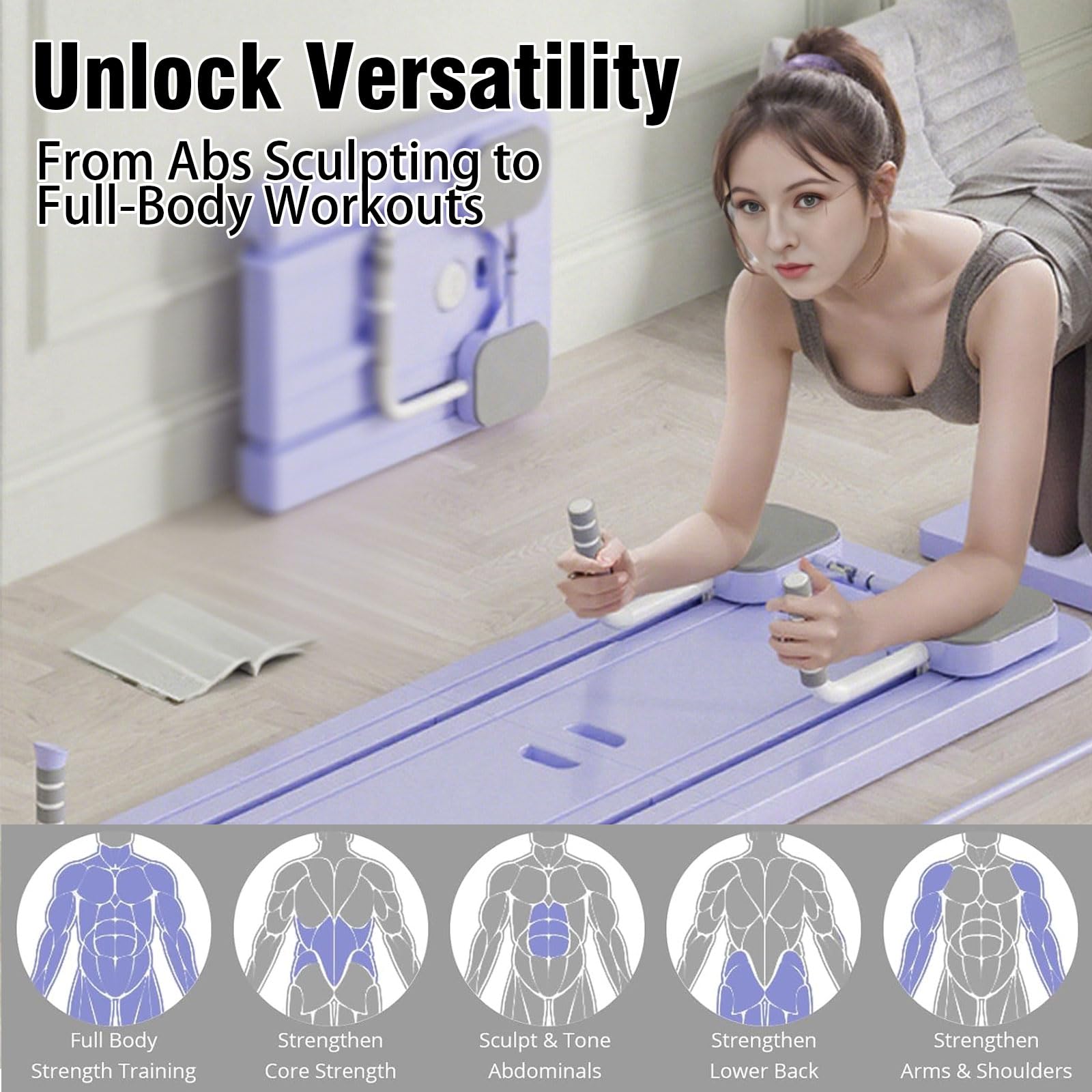 Faltbares Pilates Board Reformer Set, Multifunktionales Reformer Pilates Maschine mit Knieschutz, Zählfunktion & Automatischem Rückprall, Ideal für Zuhause Training, Anfänger & Profis