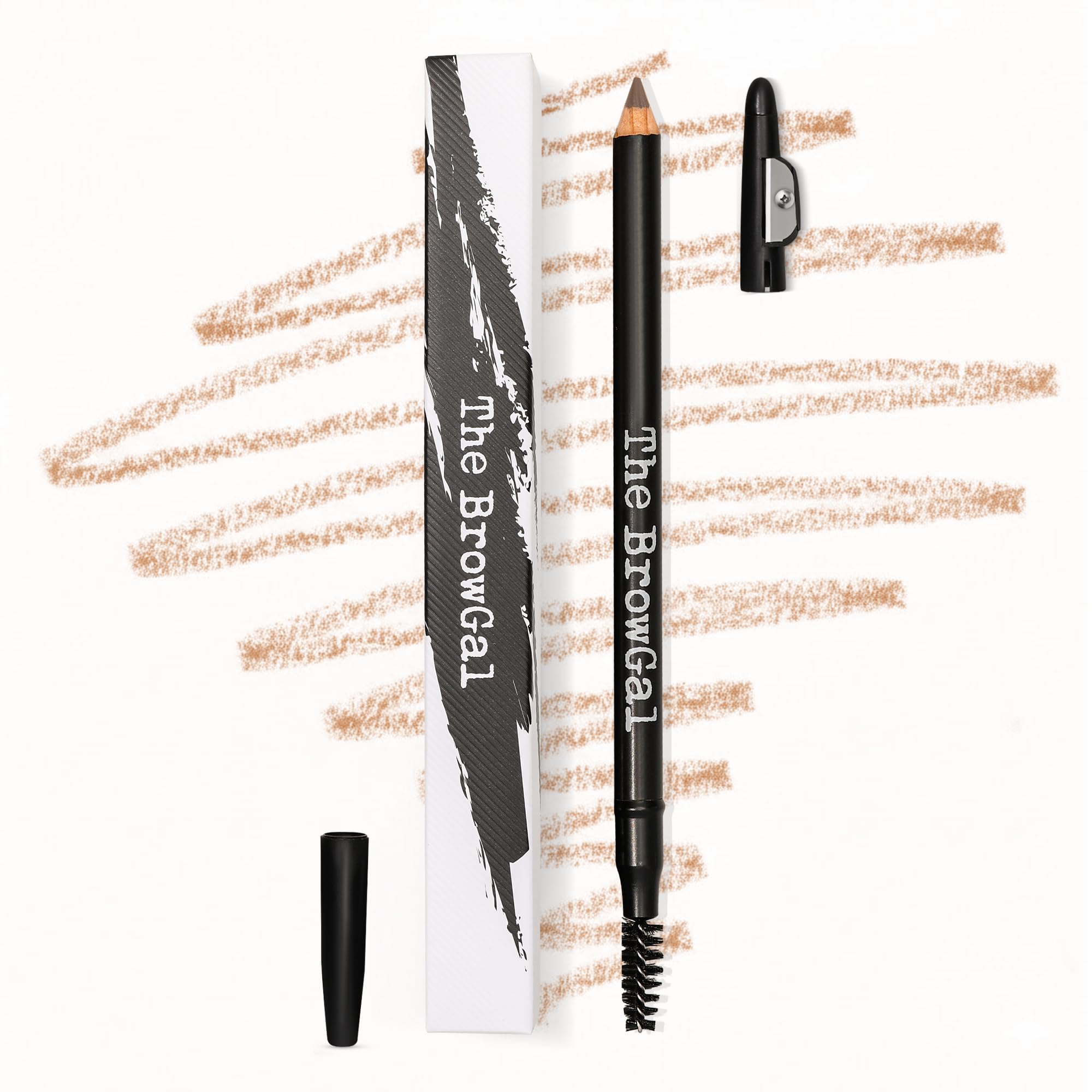 The BrowGal - 3 in 1, Skinny Eyebrow Pencil - 06 with Sharpener Cap & Spoolie Brush - Draws Tiny Brow Hairs & Fills in Sparse Areas & Gaps, Sharp Enable, Longwear, Long Lasting – "7.4 In, Blonde Color