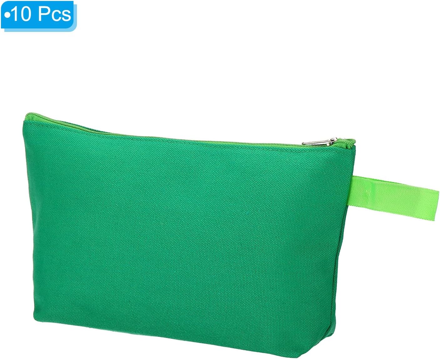 PATIKIL 10.2 x 5.5 Canvas Makeup Bags with Strap, 10 Pack Pencil Multipurpose Cosmetic Zipper Bag Case Travel Toiletry Storage Pouch Organizer for Home Office, Green
