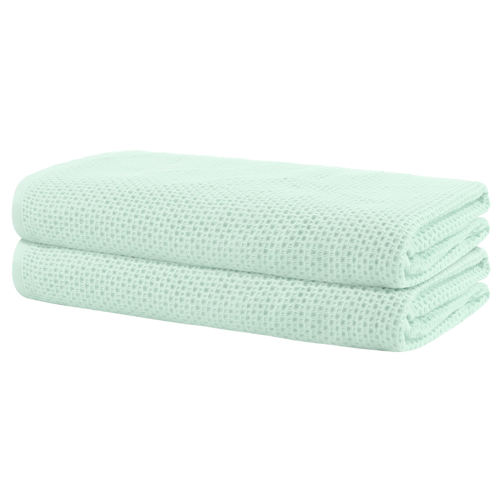 Uxcell Waffle Cotton Bath Towels, 2 Pack Bath Sheets, Solid Soft Towels for Bathroom, Gym, SPA, Yoga Green 70cm x 140cm