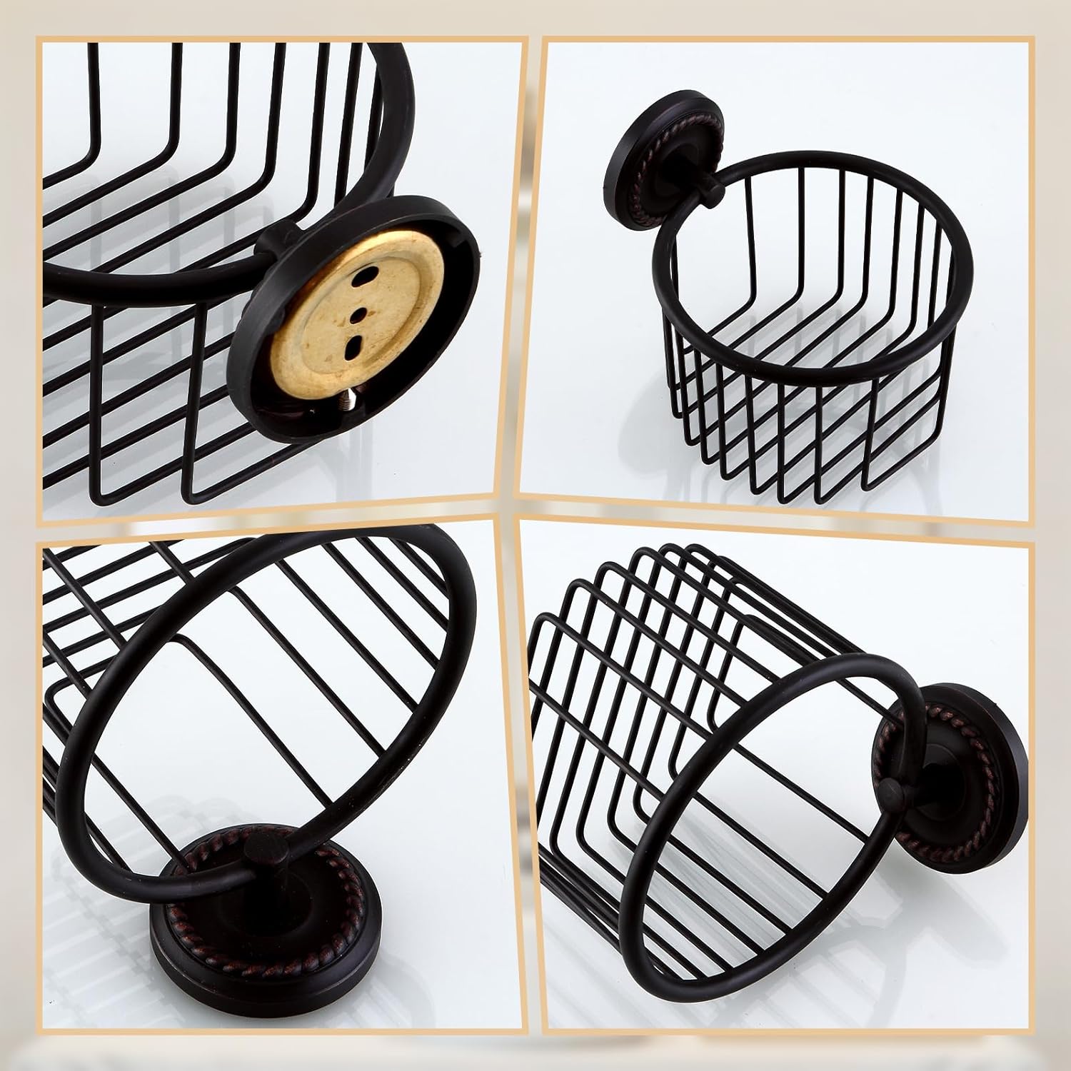 Vintage Wall-Mounted Toilet Paper Holder with Wire Basket Design, Oil-Rubbed Bronze, Wall-Mounted Bath Hand Towel Holder with Braiding Carvings, Vintage Style.