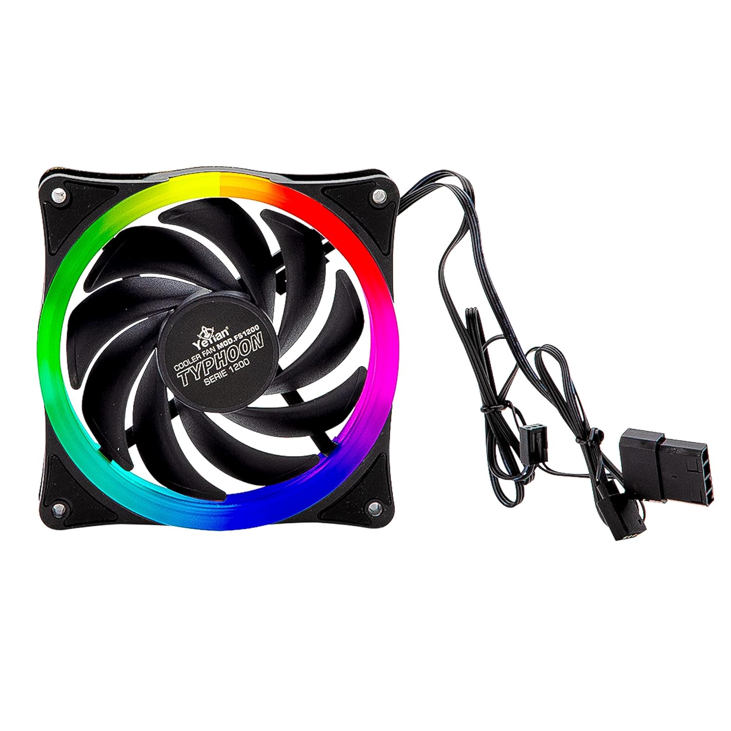 YEYIAN Typhoon 120mm PMW RGB PC Fan, Quiet DIY Computer Case Cooler Radiator Cooling Kit, 16 Color LED Halo Ring Lighting, Low Noise Hydraulic Bearing, 1100RPM, 31.5CFM, 27dBA, 9 Blade, 3-Pin, 4-Pin