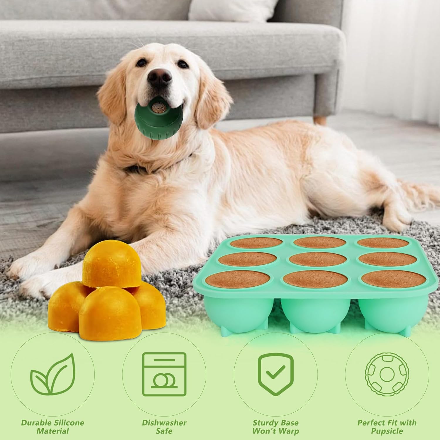 9Cavities Silicone Dog Treat Mold for Woof Pupsicle & Power Chewer Pupsicle, Frozen Dog Treat Molds for Making Refill Treats 10-25lbs (Small) - Image 7