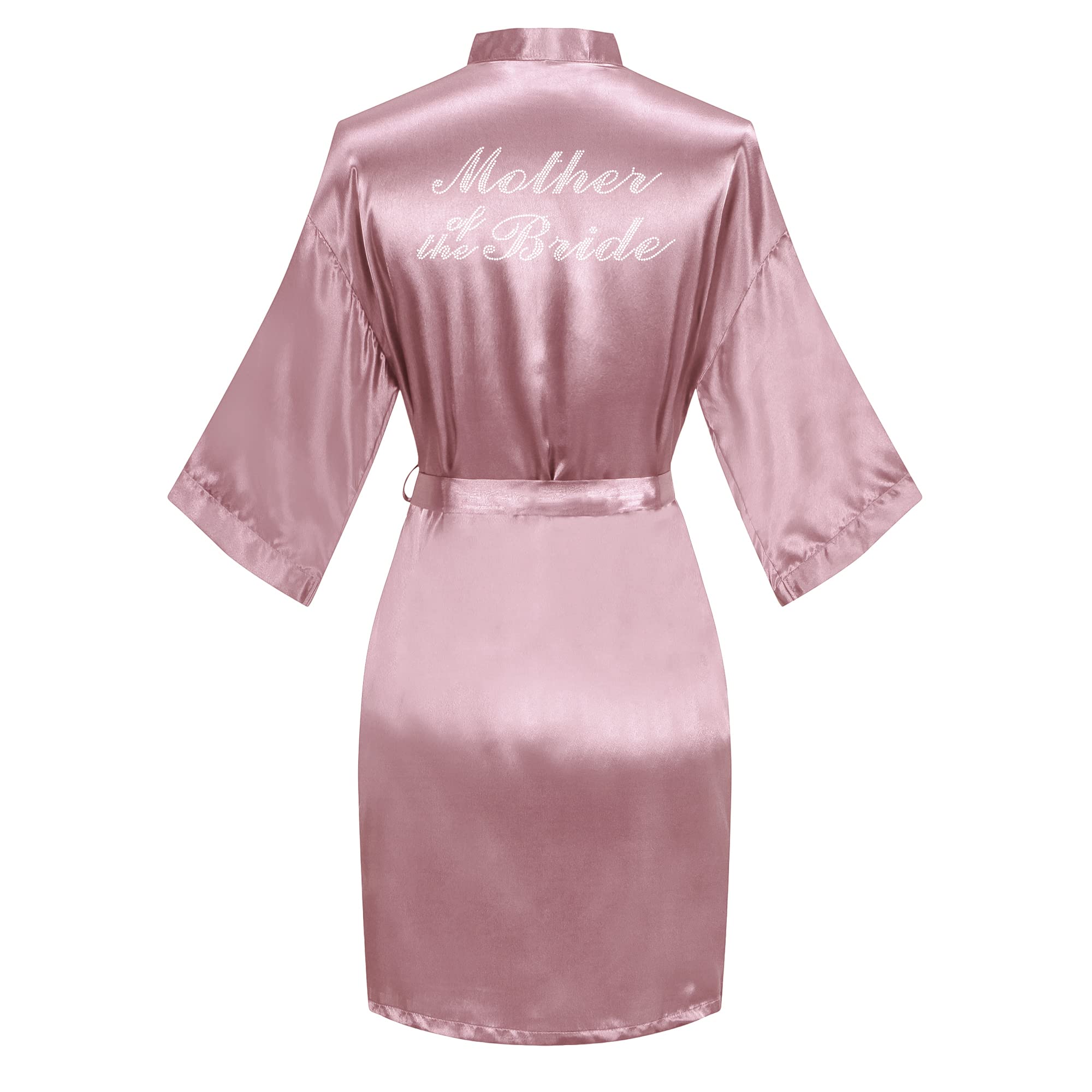 Women's Satin Robe Short Kimono for Bride &amp; Bridesmaid with Silver Rhinestones, Wedding Party Robes