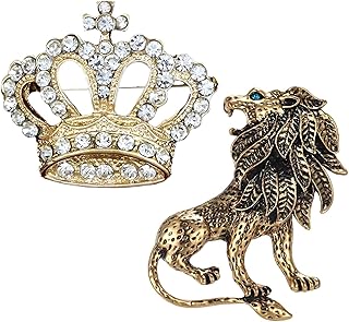 2 Pieces Brooch for Men, Lion and Crown Lapel Pins, Sherwani Brooch for Men, Wedding Suit Accessories for Men, Formal Fash...