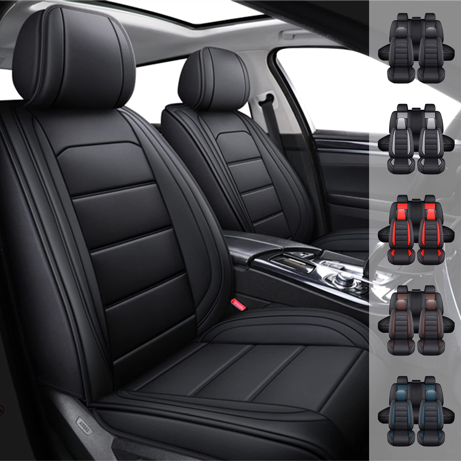 JOYOTO Full Set Car Seat Cover Compatible with Nissan Rogue 2014-2024,5pcs Pu Leather Car Seat Protectors,Waterproof Durable Seat Covers,Black