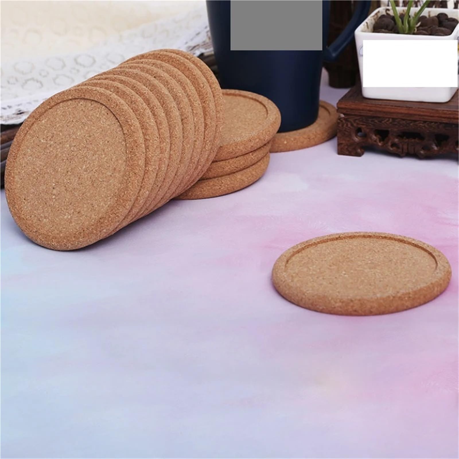 sous-Verres Dessous de Verre Ronds en liège for Tasse à thé, 10 pièces, Tapis for Tasse à café, napperons for Boisson, Tapis de Table à vin, décor pour La Maison, Le Bureau