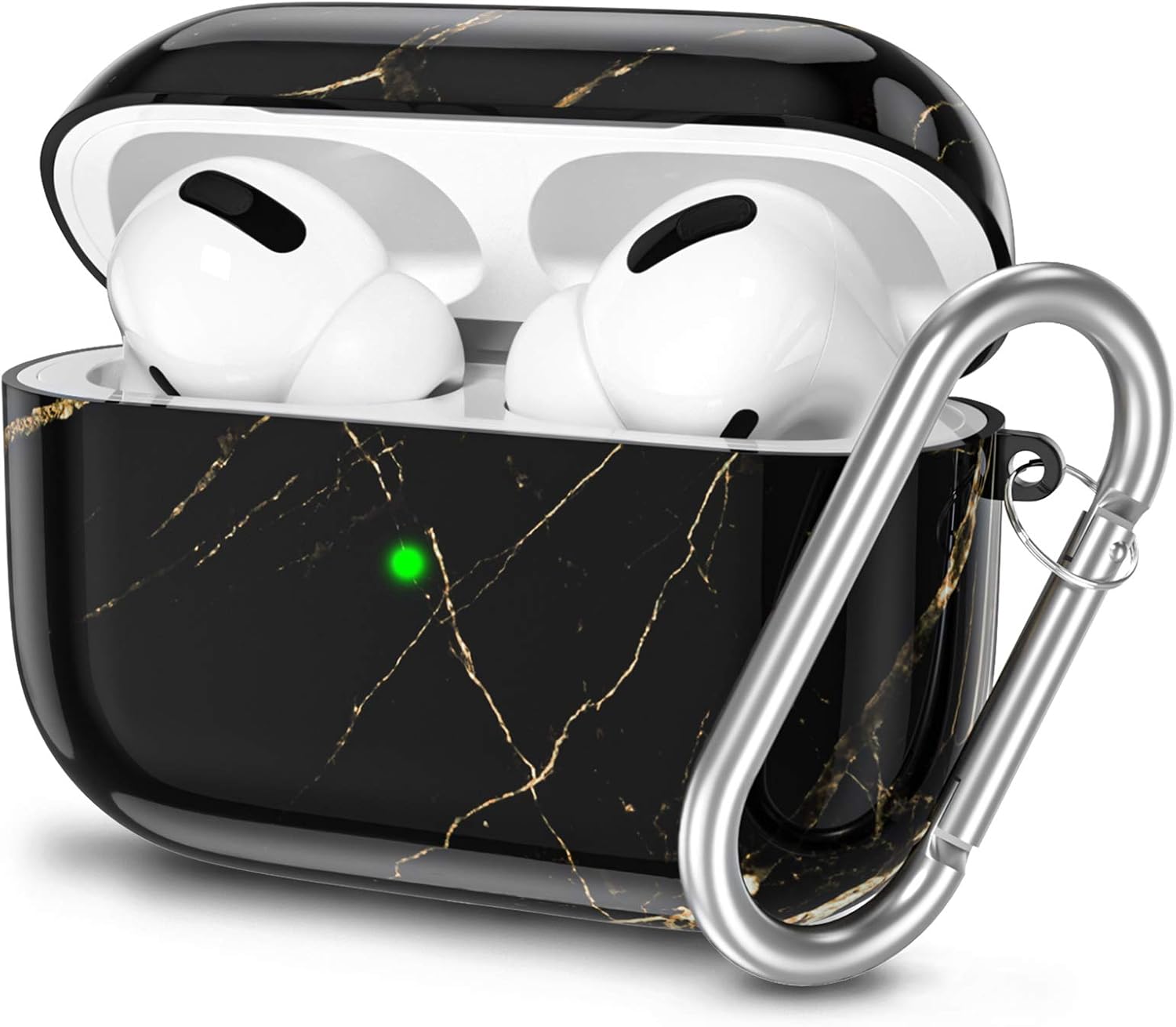 Hamile Compatible with AirPods Pro Case Cute Protective Cover Shockproof Hard Case for Apple Airpods Pro 3RD Charging Cases (2019), AirPods Accessories Keychain (LED Visible) - Black Gold Marble