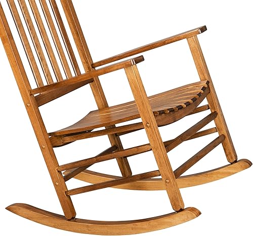Miniatura 6 de Wooden Rocking Chair - Indoor Outdoor Rocking Chair with Slatted Seat and Backrest - Nursery Rocking Chair with High Back Seat - Smooth Rocker Chair