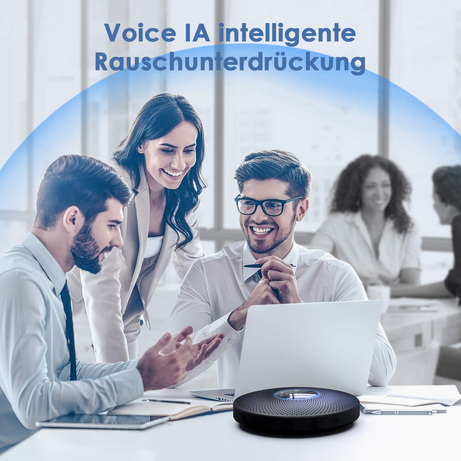 eMeet Bluetooth Konferenzlautsprecher - M2 Max USB Freisprecheinrichtung für 10-15 Personen, Speakerphone, PC Konferenzmikrofon mit AUX, Dongle, Vollduplex Anruf,Pulg and Play, für Skype, Zoom usw.