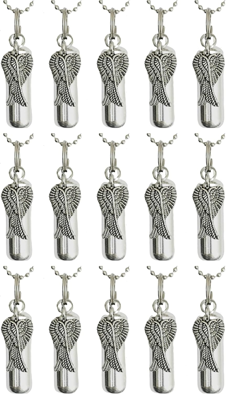 Large Family Set of 15 - Large Angel Wings Cremation URNS - Includes Velvet Pouches, Ball-Chains & Fill Kit - Made in The USA