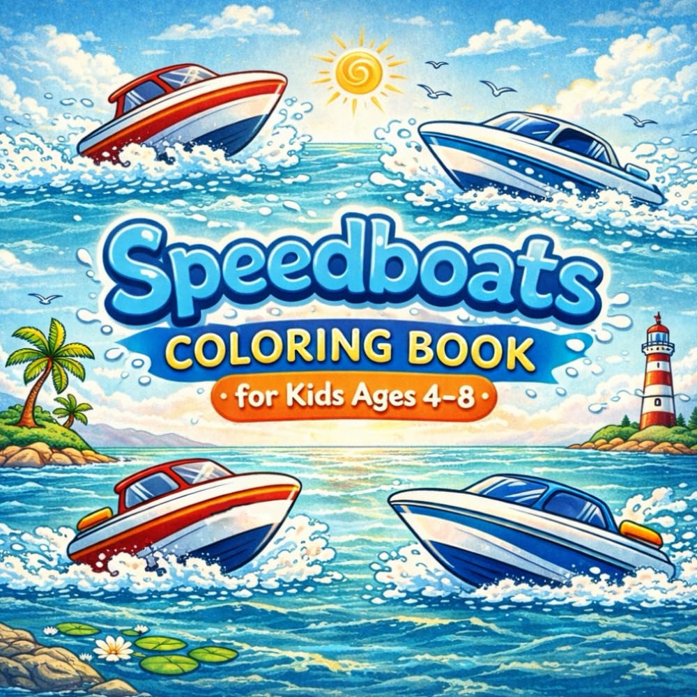 Speedboats Coloring Book for Kids Ages 4-8: Bold and Easy Speedboat Adventures for Little Artists | Fun Ocean Boat Coloring Pages for Boys and Girls