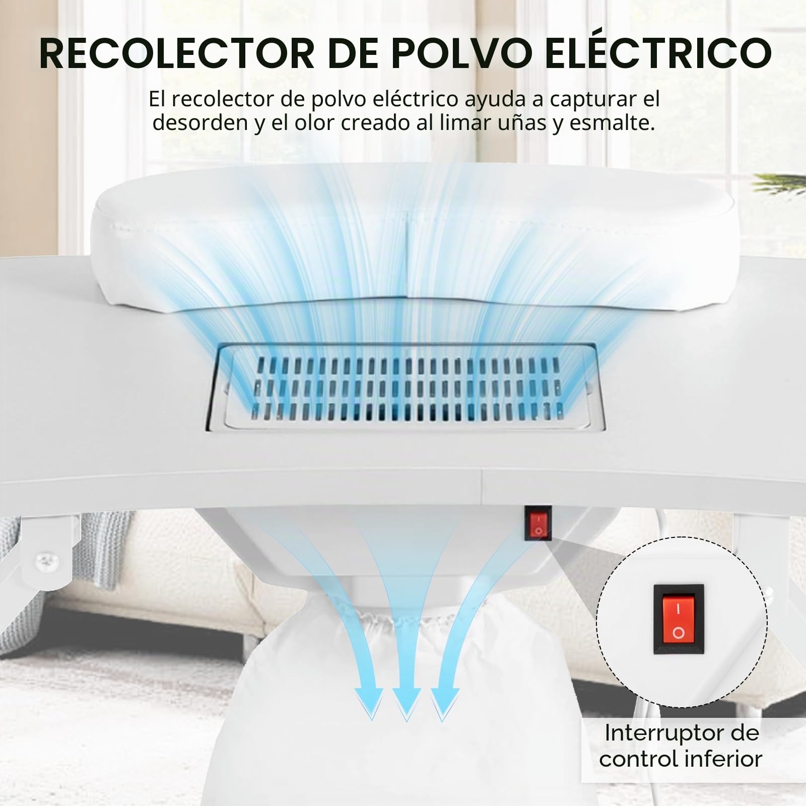 Mesa Uñas, Mesa Manicura Plegable Mesa Manicura Con Ventosa 90x44x72cm Mesa Manicura Con Aspirador Uñas Mesa Manicura Móvil Con LáMpara De Uñas Con Clip LED USB Regulable Bolsa Transporte 4 Ruedas