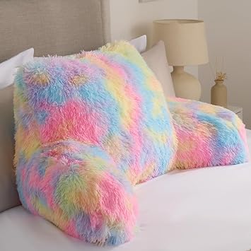 OHS Cuddle Cushion Fluffy, Comfy Reading Pillows Super Soft Long Hair Fleece Gaming Cushion with Arms Backrest Pillow Relaxing Comfy Sit Up in Bed Pillow, Tie Dye 60 x 45 x 40cm