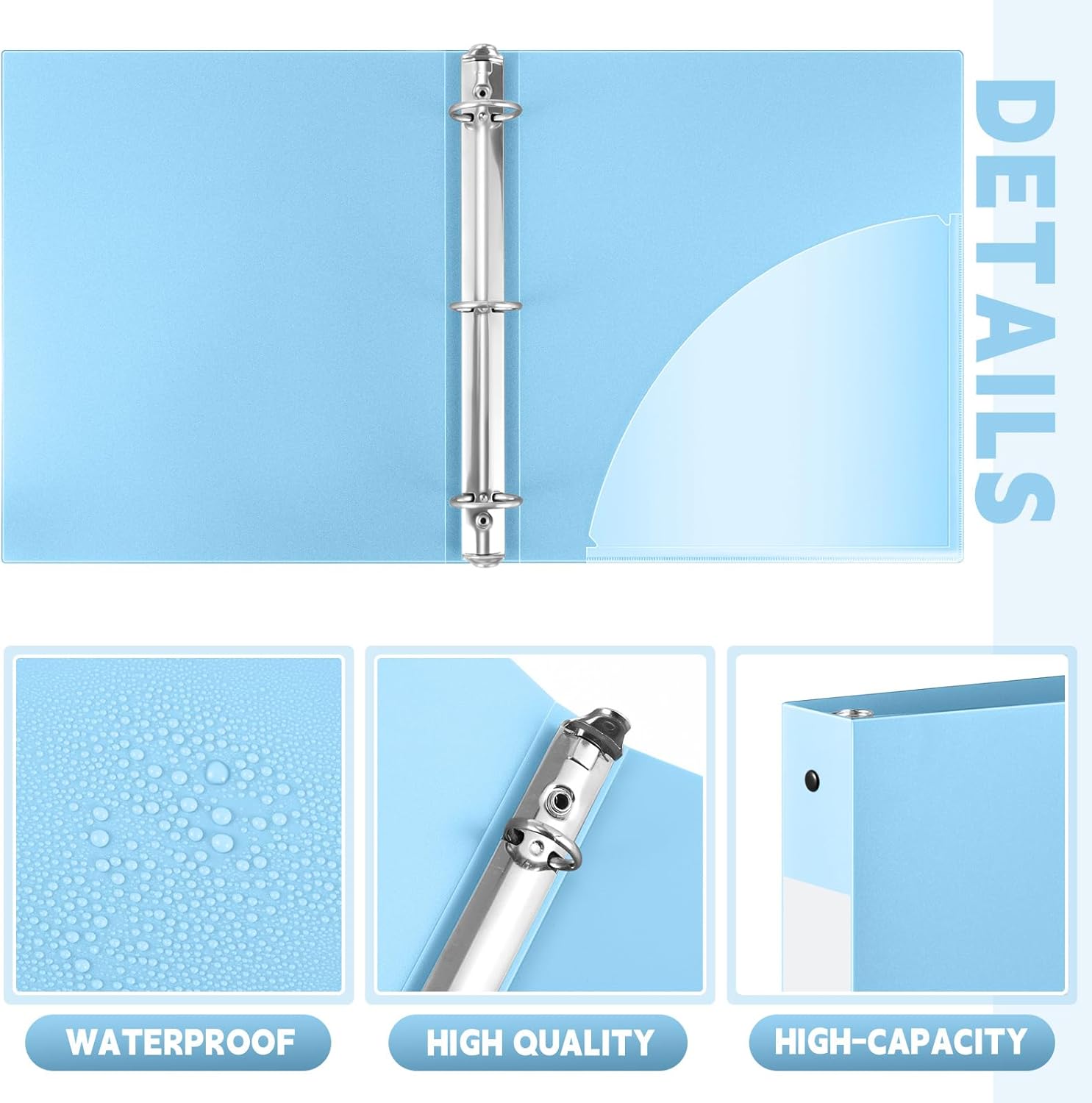 Henoyso 24 Pack 1 Inch 3 Ring Plastic Binders, Bulk Flexible PP Binders for Classroom & School Supplies, Letter Size 8.5 x 11, Holds 240 Sheets with Interior Pocket (Light Blue)