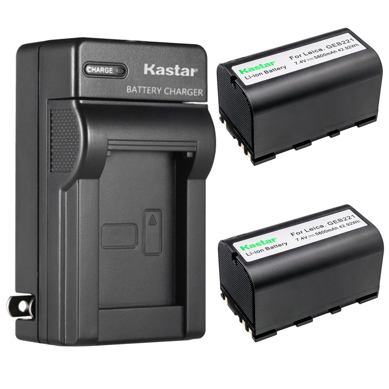 Kastar 2-Pack Battery and AC Wall Charger Replacement for Leica GEB111, GEB211, GEB221 Battery, Leica Survey Equipment ATX900, ATX1200, ATX1230, CS10,