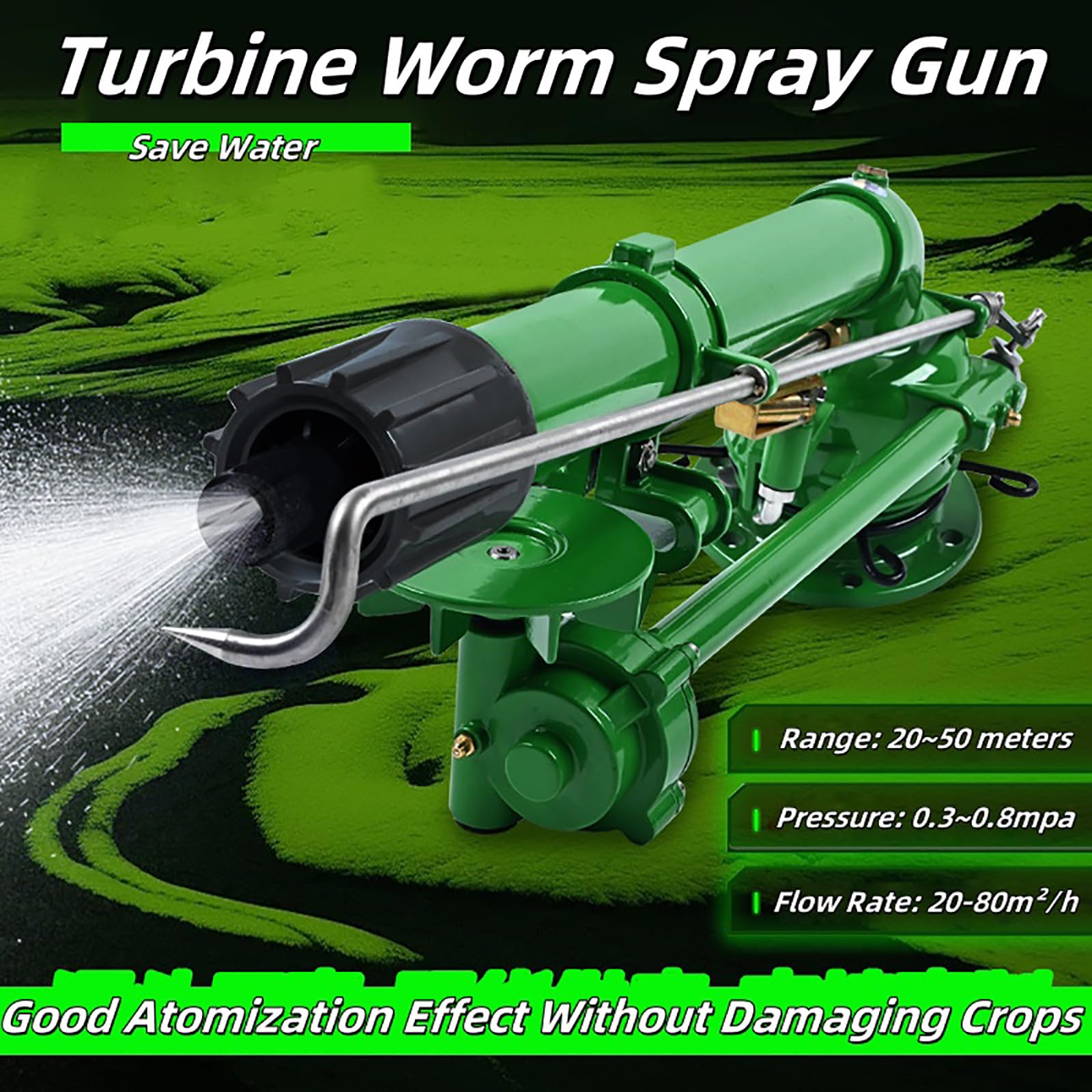 Irrigatore per irrigazione agricola, spruzzo di irrigazione rotante automatico a 360° con connessione a flangia per grandi aree agricole, pascoli e controllo della polvere industriale
