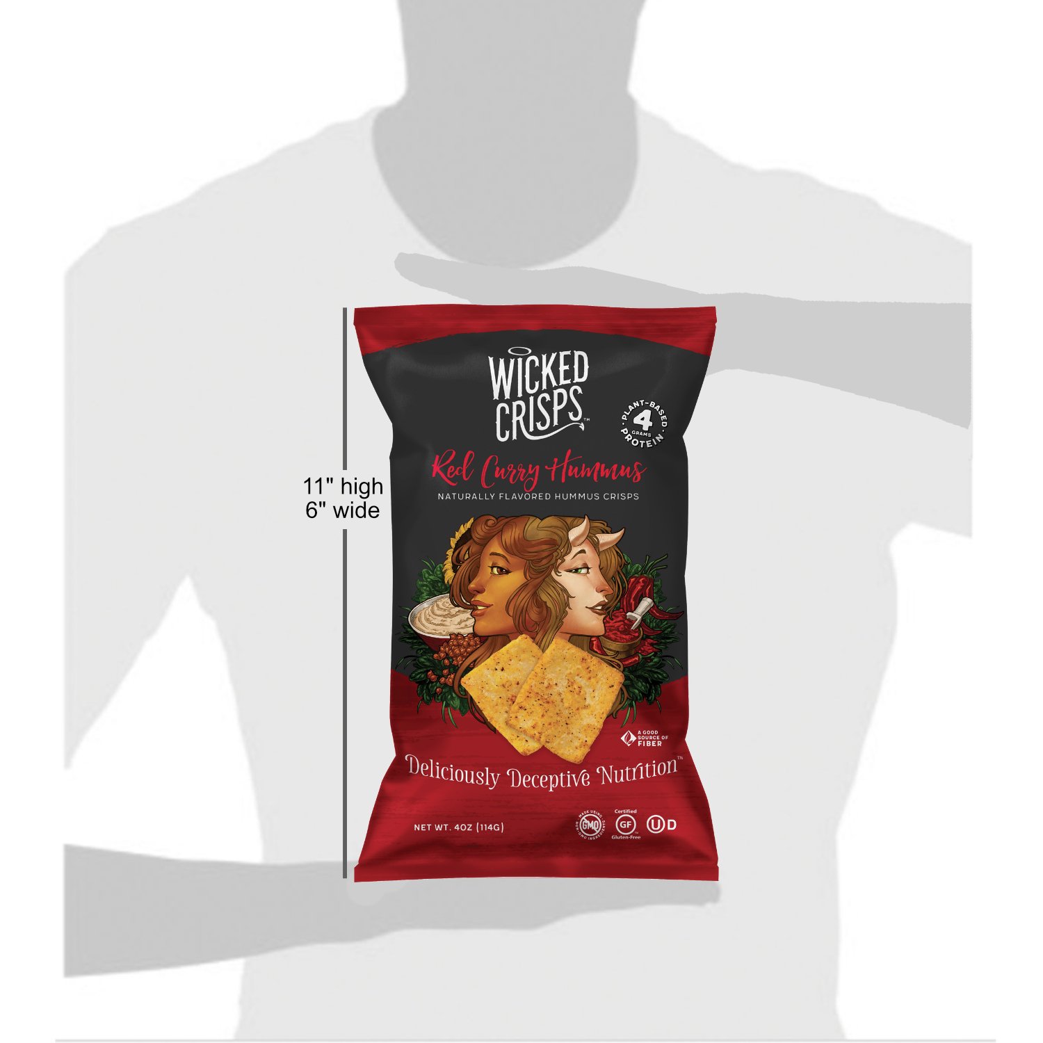 Baked Veggie Chips, Wicked Crisps - Red Curry Hummus, 4 Grams of Plant Protein, Healthy Snack, Gluten-free, Low-fat, Non-GMO, Kosher, Crunchy Gourmet Savory Crisps, No Additives or Preservatives, 4oz party-size bag (4 pack)