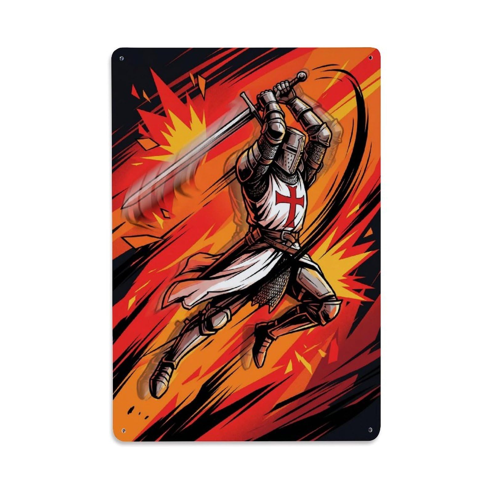 Olhnbad Style Medieval Armour Mounted Charge Templar Knight Abstract Metal Tin Sign