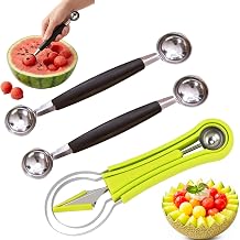 Melon Baller Scoop, Stainless Steel Dual-End Fruit Baller Scoop, Professional 3-in-1 Fruit Carving and Scooping Kit, Melon Balls Scooper for Watermelon, Ice Cream, Fruits, Sorbet and Meatballs