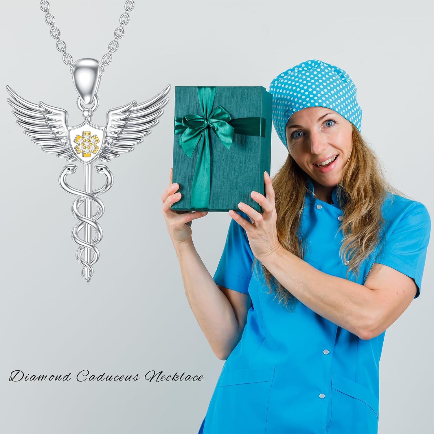 Diamond Caduceus Necklace for Nurse Doctor 925 Sterling Silver Nurse Necklace with Lab Grown Diamond Nurse Jewelry Graduation Gifts for Nurse Doctor Medical Students - Image 7