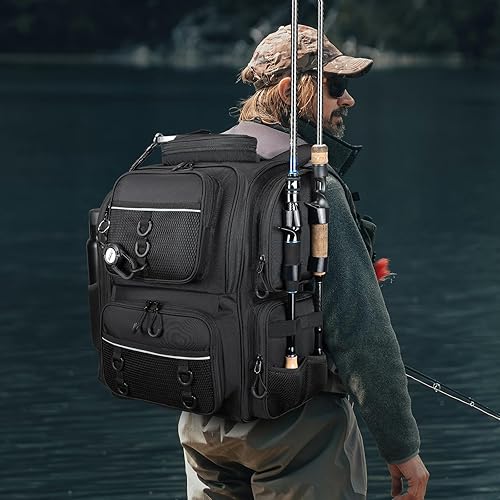 Miniatura 6 de Mochila de pesca, bolsa de pesca con soportes de caña. Mochila grande para aparejos Materiales fuertes