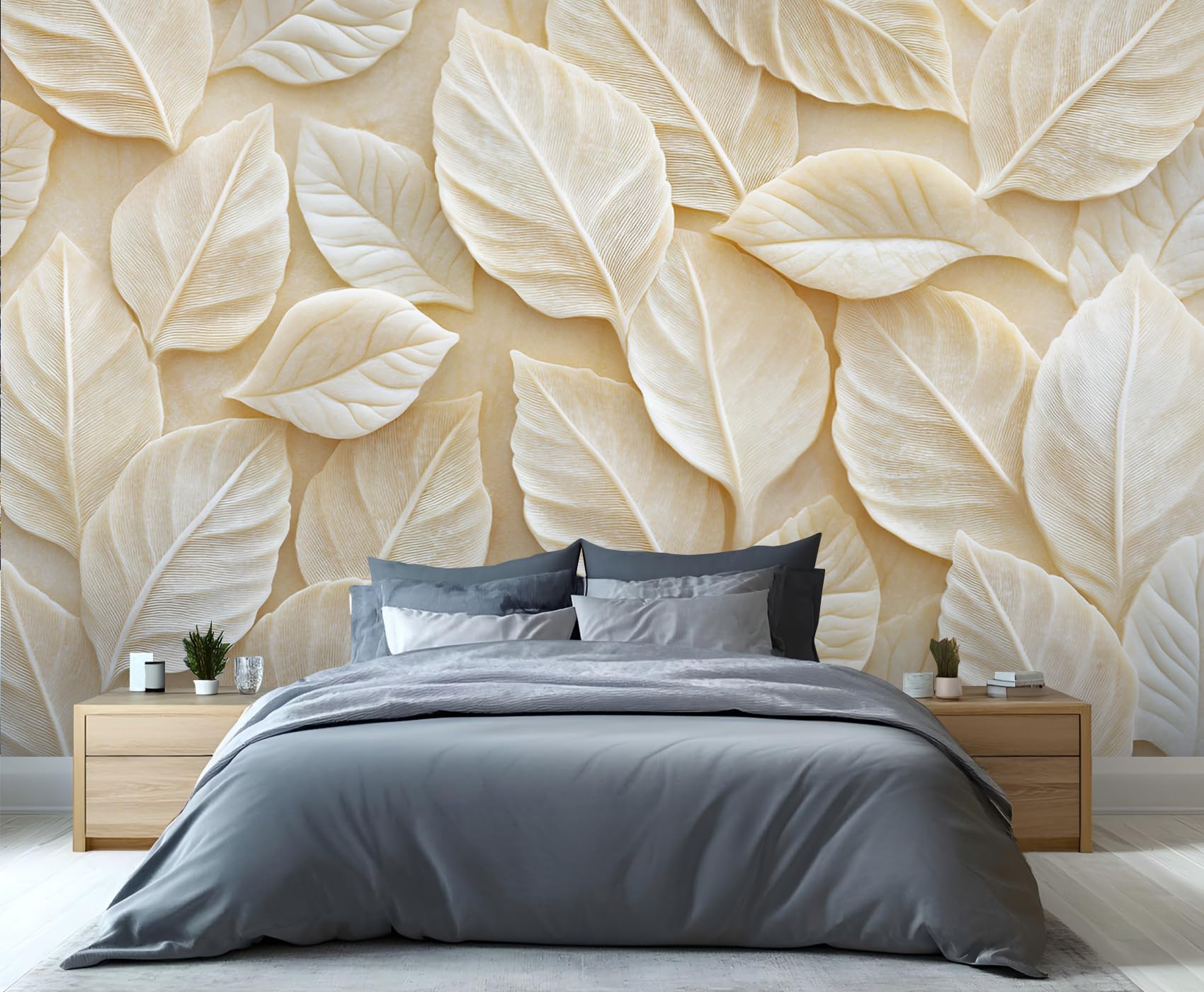 GIVLWF Leaves Wallpaper, 3D Stereoscopic Leaf Bedroom Wallpaper, Nordic Pastel Wall Paper for Living Room, Not Self Adhesive Luxury Wall Mural, Minimalism Large Mural & Room Decor