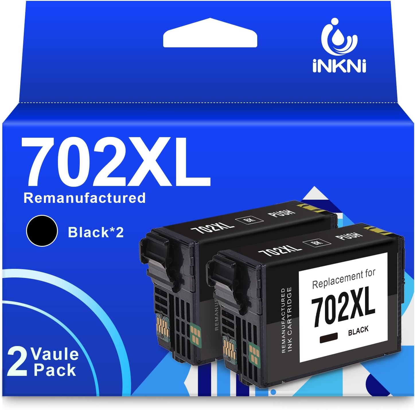 InkNI Remanufactured 702 XL Black Ink Cartridges for Epson Printer Workforce Pro WF-3720 WF-3730 WF-3733 (Black, 2-Pack)