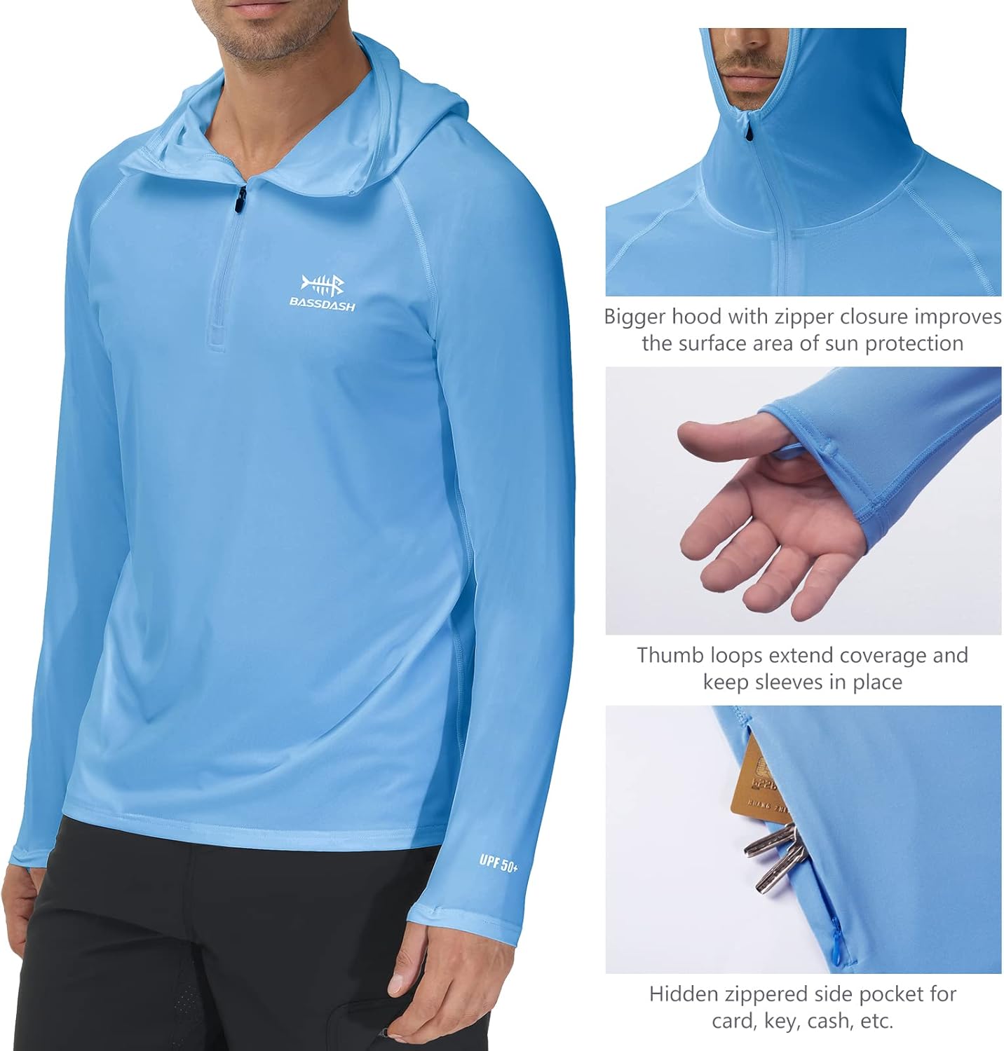 BASSDASH Men’s UPF 50+ 1/4 Zip Fishing Hoodie Shirt Quick Dry Performance Long Sleeve Sun Protection FS24M - Image 3