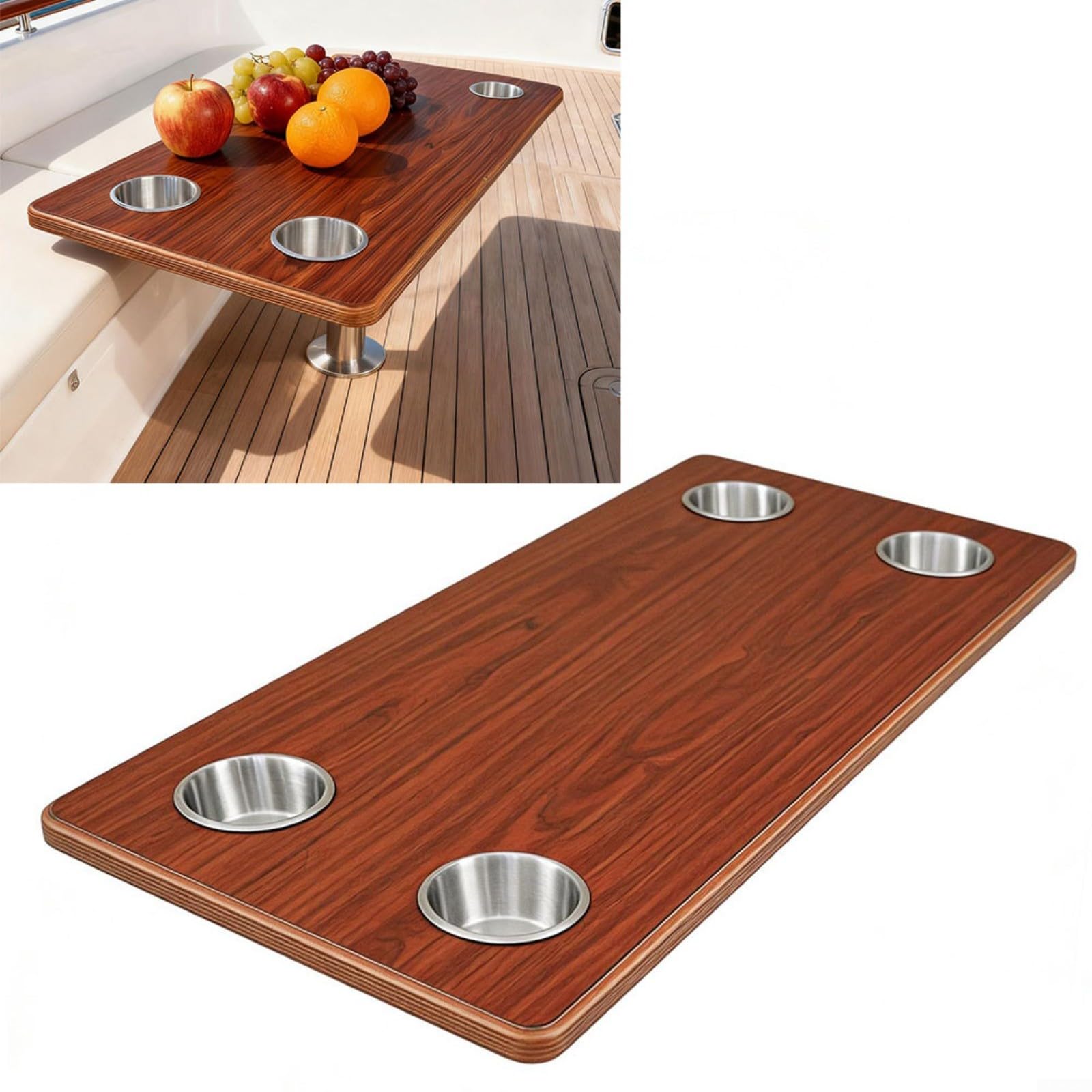 Wohnmobil-Tischplatte aus Massivholz, 800 x 400 mm, für Camper, Ponton, Boot, Yacht mit abgerundeten Kanten und Getränkehaltern