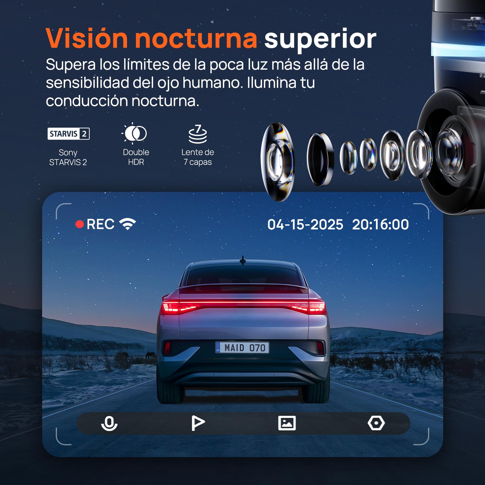 70mai Dashcam 4K Omni Câmara de Carro, Cámara de Coche (Delantera + Trasera), 4K Ultra HD + 1080P Rotación 360°, Starvis2, Detección de Movimiento, Visión Nocturna, WiFi 6, 24H Parking Mode