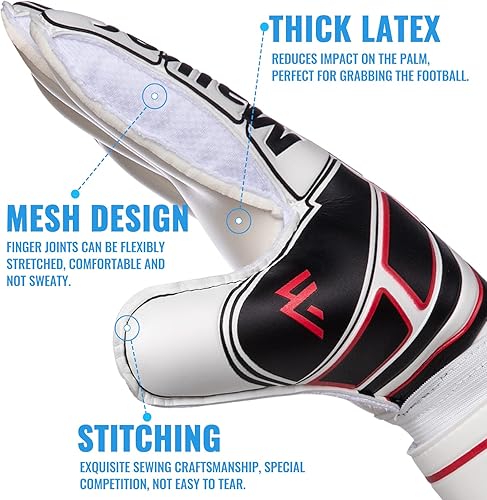 Miniatura 3 de Malker Guantes de portero de fútbol con protector de dedos y doble protección de muñeca, guantes de portero de agarre fuerte para niños, jóvenes,