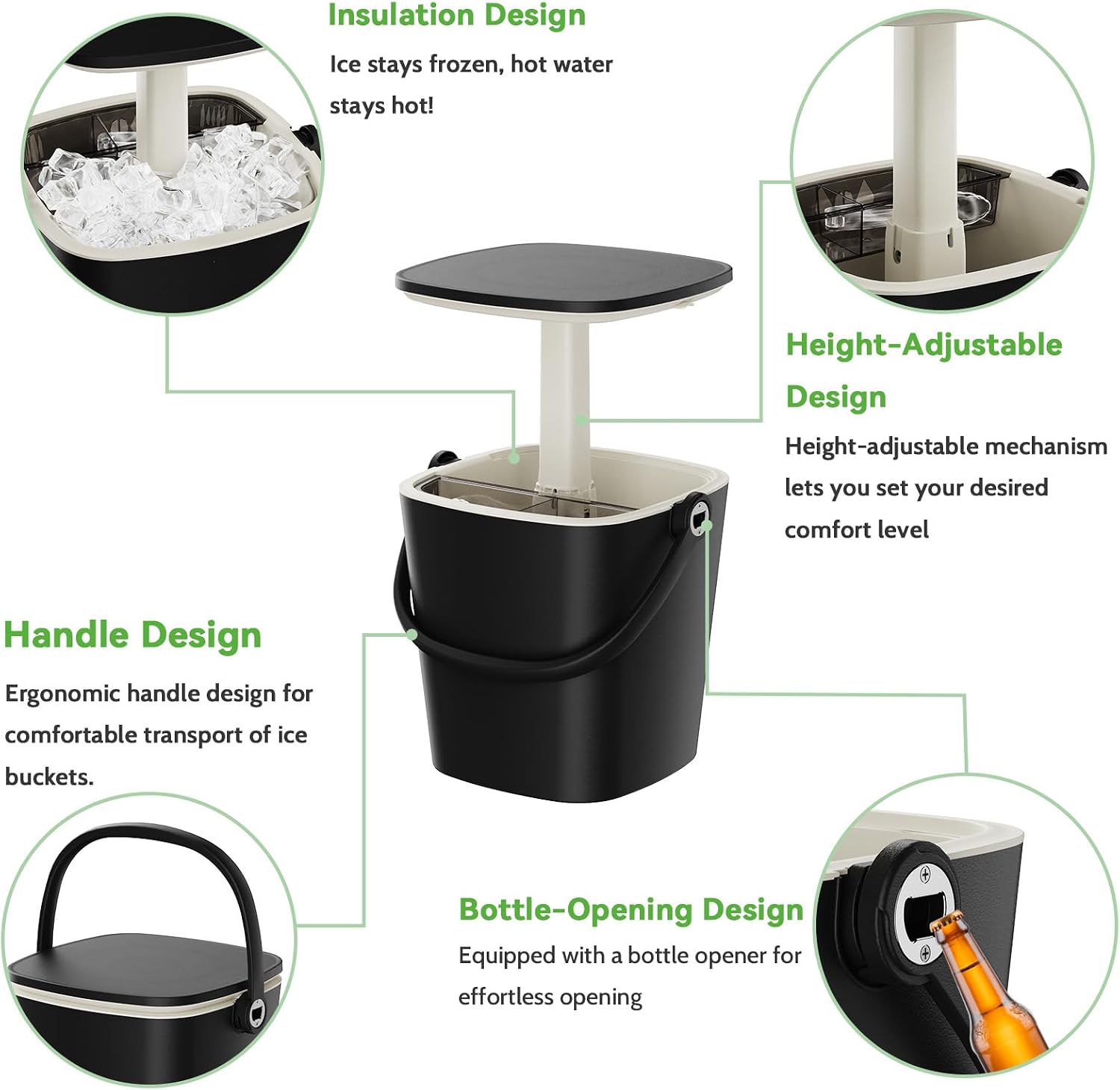 EasyUp Camping Cooler, Weatherproof & Insulated Cooler Side Table with Lift Top Lid, Resin Bar Table with Convenient Handle for Outdoor, Backyard, Camping and Fishing