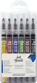 Sennelier Ink Brush Pen Set, 6-Colors, Trendy