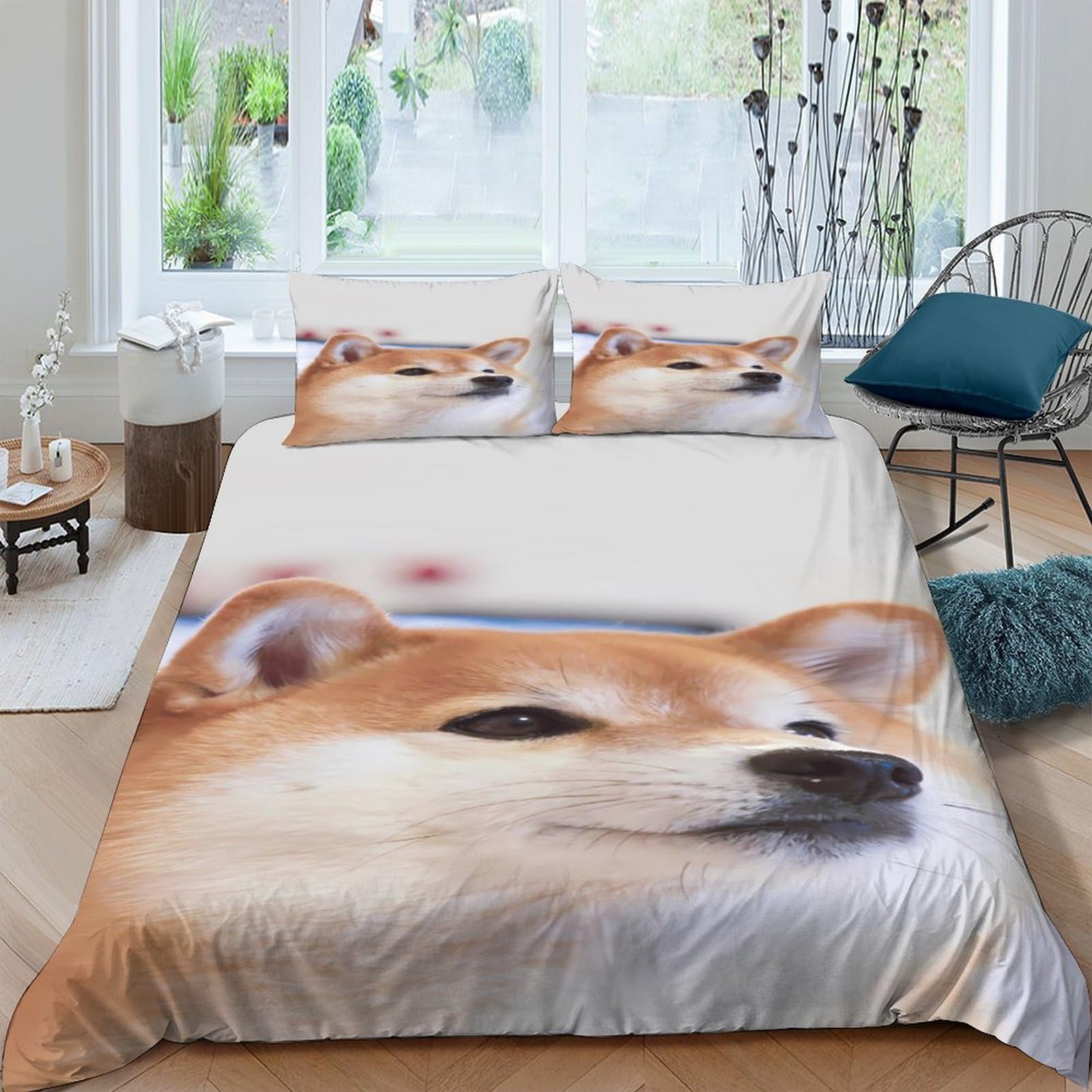 Ctjqhvkz Style-10 3D Printed Shiba Inu Fitted Sheet Microfiber Anti-Slip Dog Bed Cover For Bedroom Guestroom Easy Care Decor Single（135X200cm）