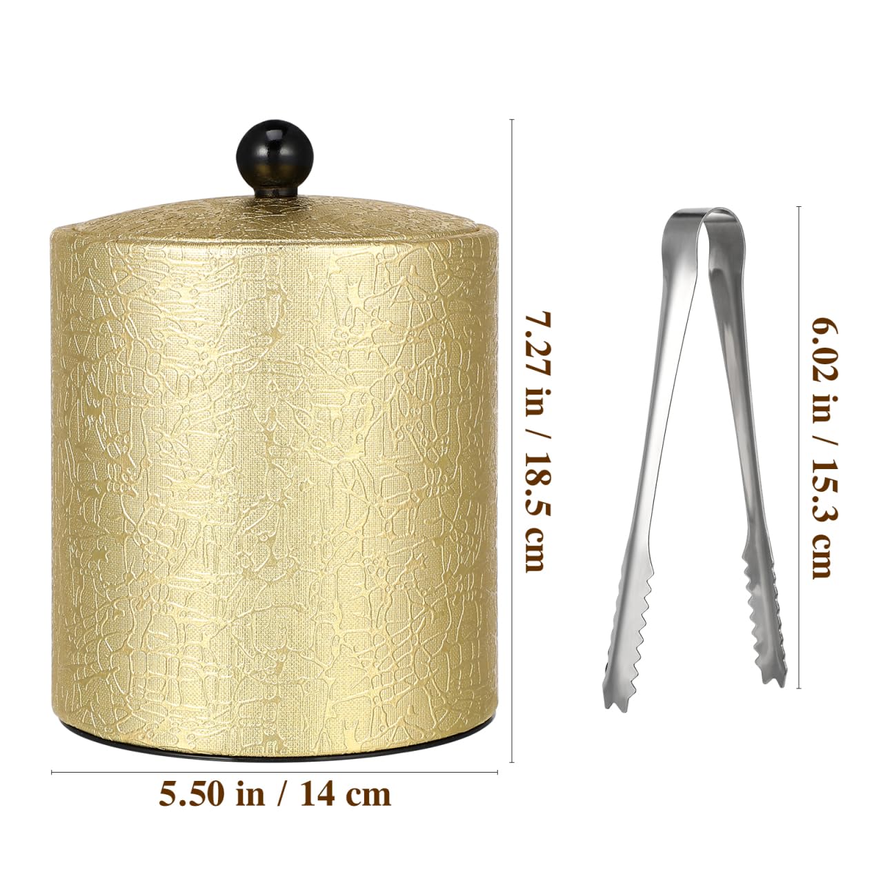 HEMOTON Cubitera de acero inoxidable con tapa, 1,3 L, incluye pinzas para hielo y colador, enfriador de hielo aislado de doble pared, enfriador de vino y champán para bar, fiesta y hogar