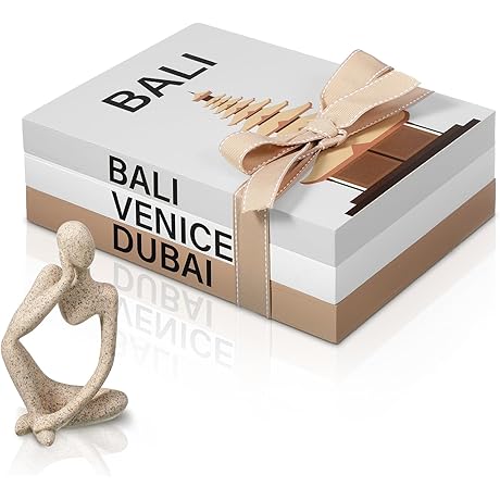 Tan Home Decor: Resin Thinker Statue Accented Stacked Books