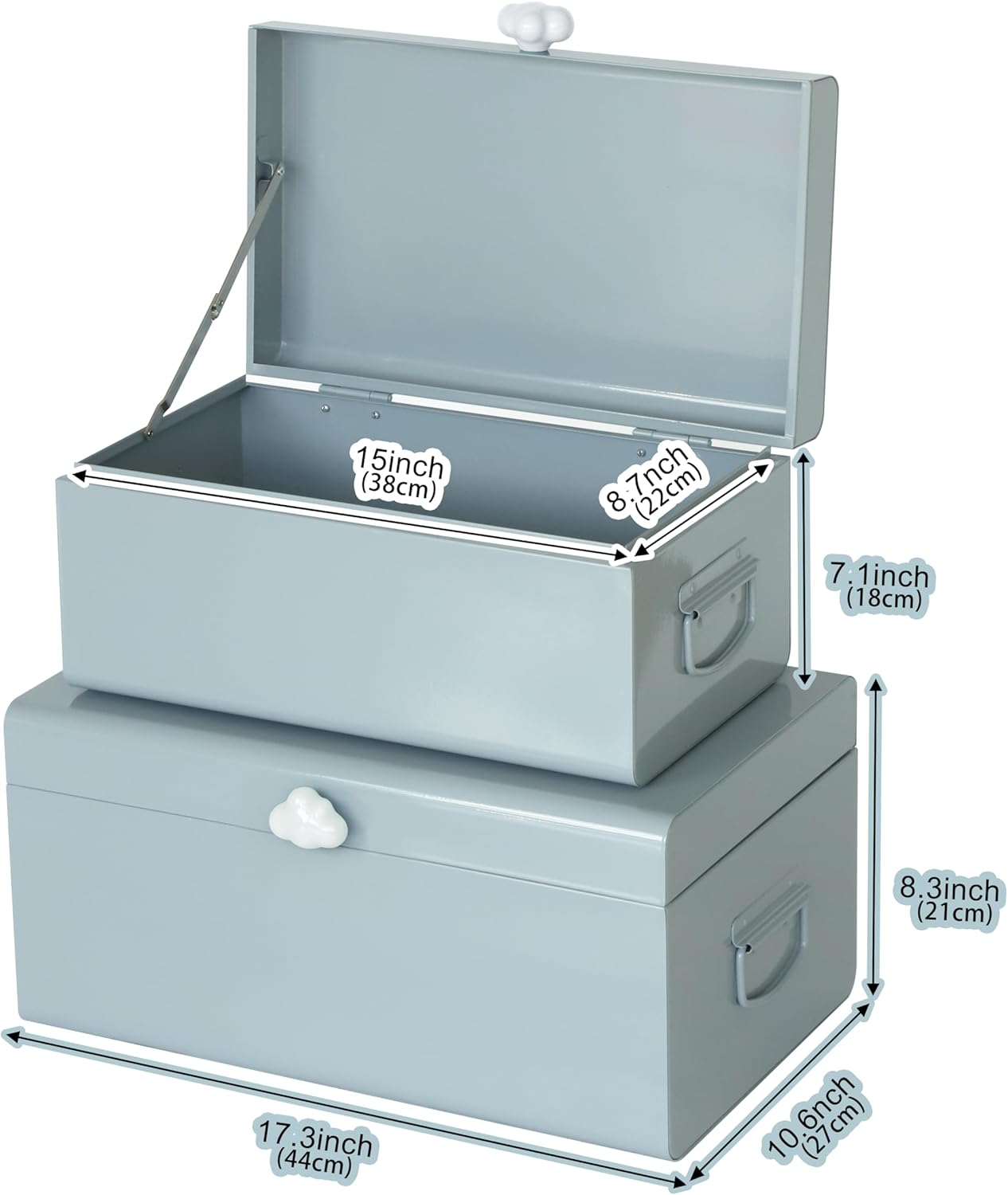 Vixdonos Large Decorative Box Set of 2 Metal Keepsake Trunk with Cloud-shaped Decorative Clasp for Reception,Wedding,Baby & Bridal Shower,17.3X10.6X8.3 Inches Blue