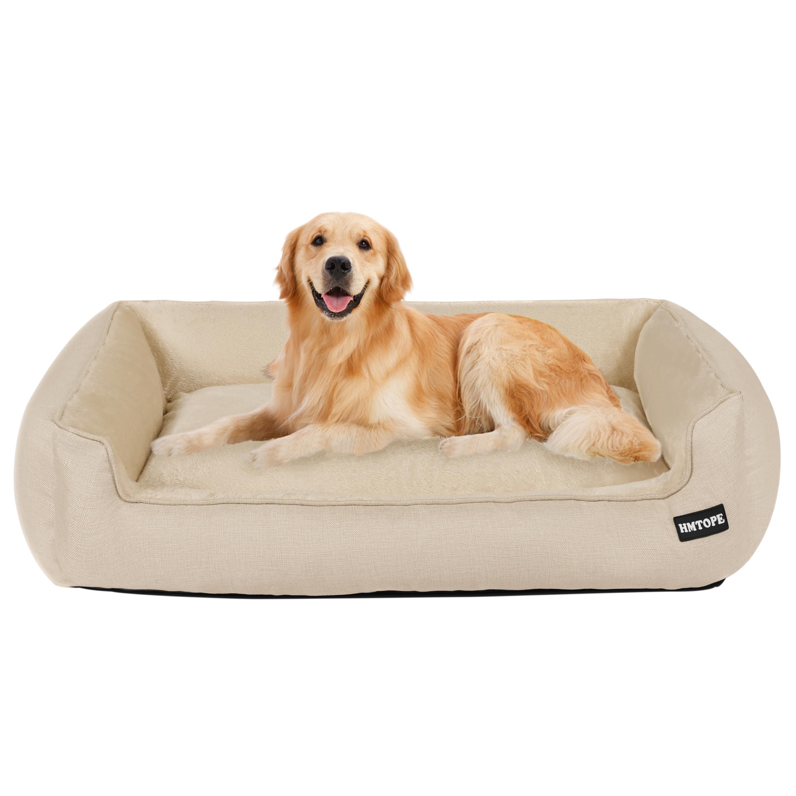 HMTOPE Dog Bed, Dog Sofa, Dog Cushion, Dog Basket, Removable and Washable, Beige, 110 x 86 x 26 cm